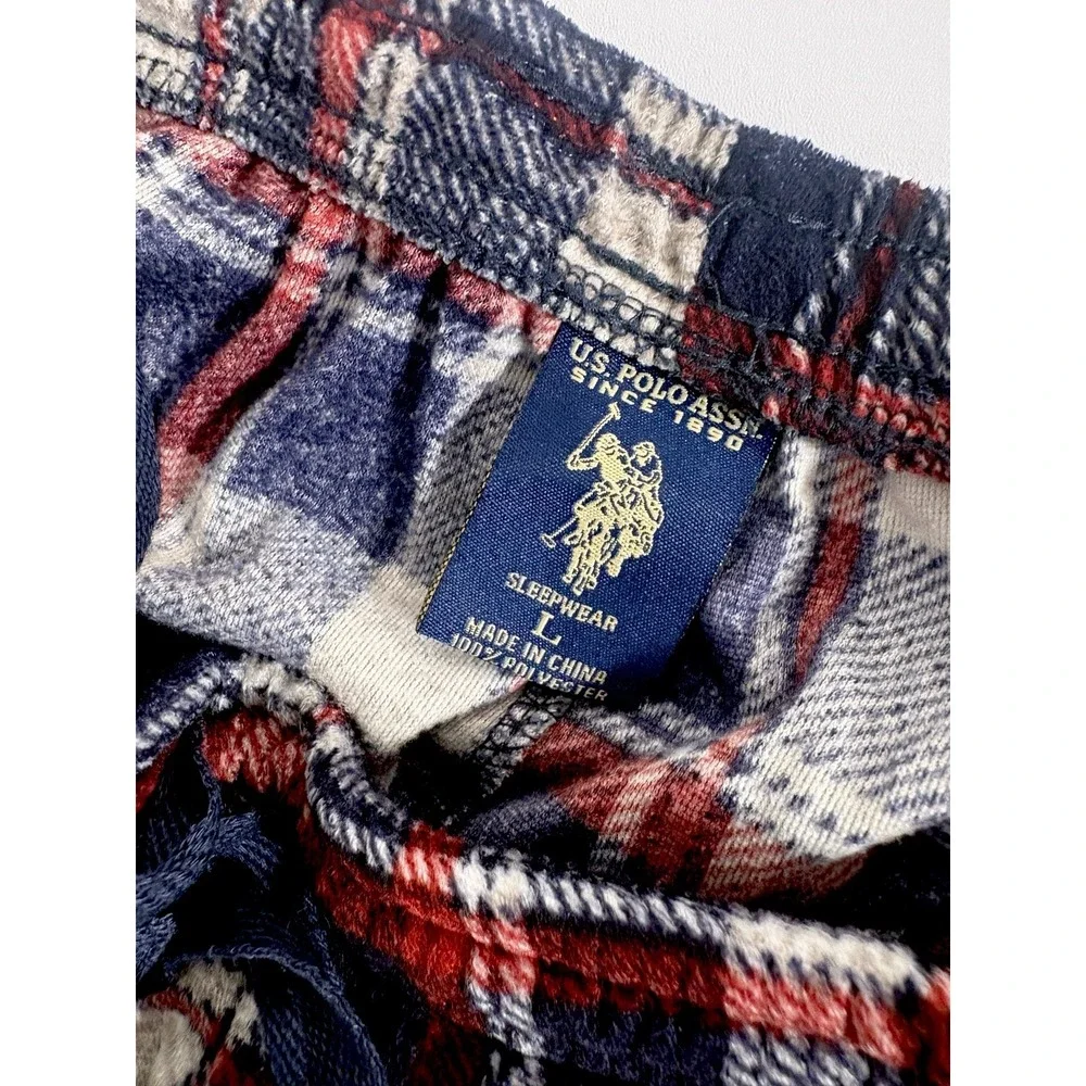 Polo Assn Sleepwear L Men Bottoms Plaid Velour Pyjama Loungewear  Christmas Pony